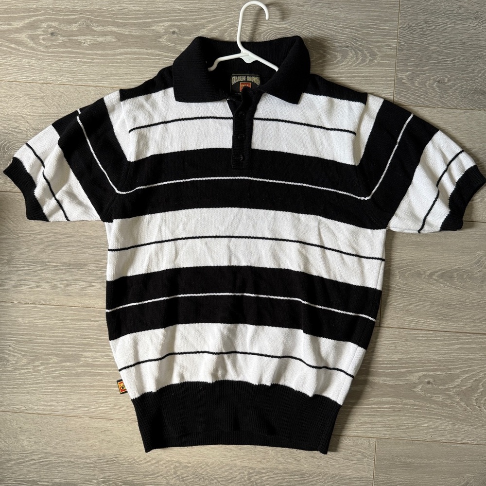 Classic Black and White Striped Polo Shirt